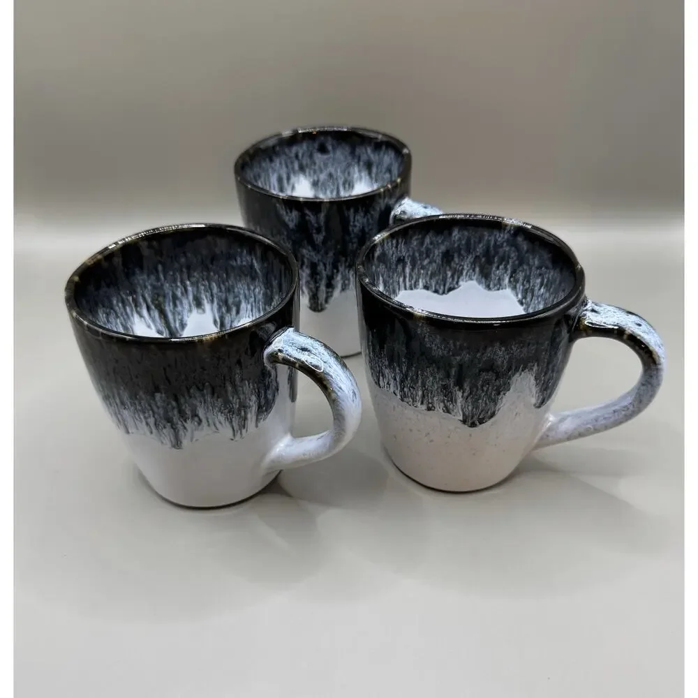 Set of 3 West Elm Blue Drip Glaze Reactive Stoneware Coffee Mug
